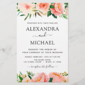 Papier Budget Coral Peach Floral Faire-part de mariage (Devant)