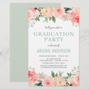 Papier Budget Coral Peach Floral Graduation Invitation