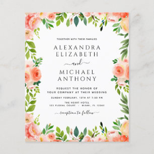 Papier Budget Coral Peach Floral Photo Mariage botanique