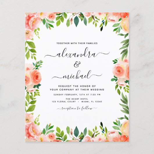 Papier Budget Coral Peach Photo Floral Greenery Mariage (Devant)