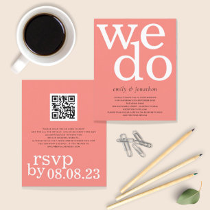 Papier BUDGET Coral Rose Texte QR Code Mariage Invitation