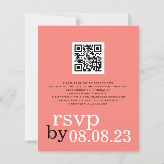Papier BUDGET Coral Rose Texte QR Code Mariage Invitation (Dos)