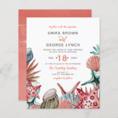 Papier Budget Coral Seashells Plage Mariage Invitation (Devant / Derrière)