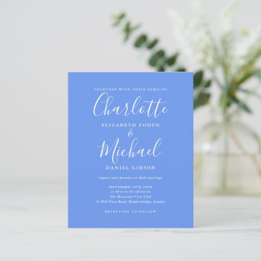 Papier Budget Cornflower Blue Photo Faire-part de mariage (Debout devant)