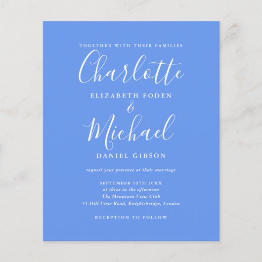 Papier Budget Cornflower Blue Photo Faire-part de mariage (Devant)