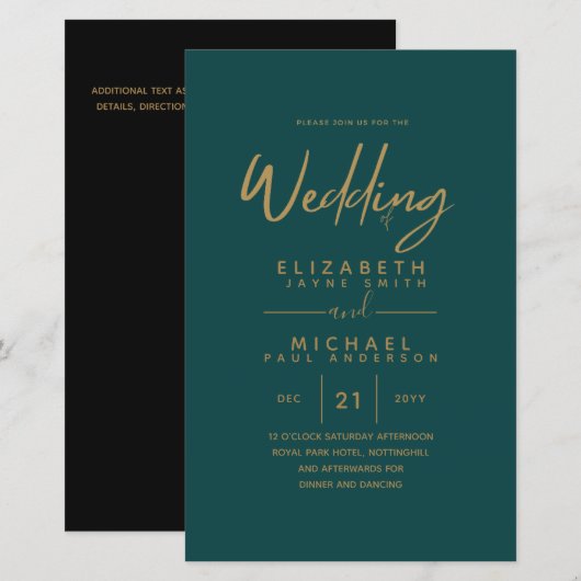 Papier BUDGET Couleur Tendances Mariage OR Inviter Modern (Devant / Derrière)