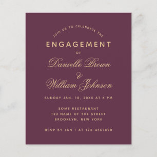 Papier Budget Couleur Vin or Fiançailles Invitation