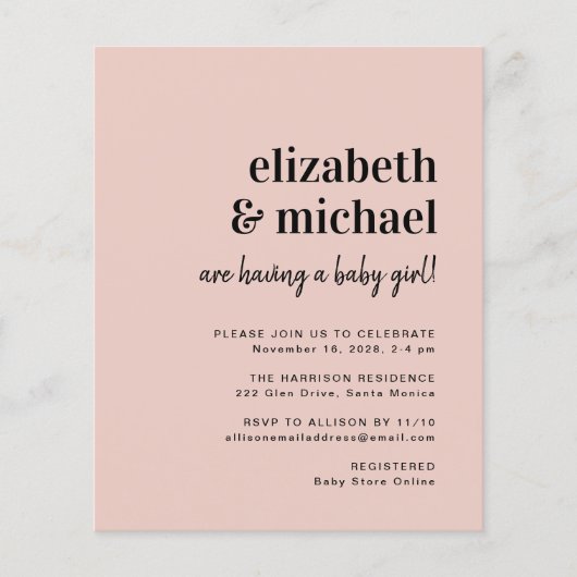 Papier Budget Couples Baby Girl Douche Invitation (Devant)