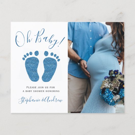 Papier Budget Couples Photo Boy's Baby shower Invitation (Devant)