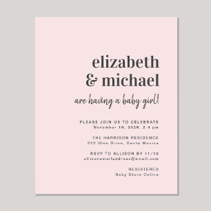 Papier Budget Couples Roses Bébé Fille Douche Invitation