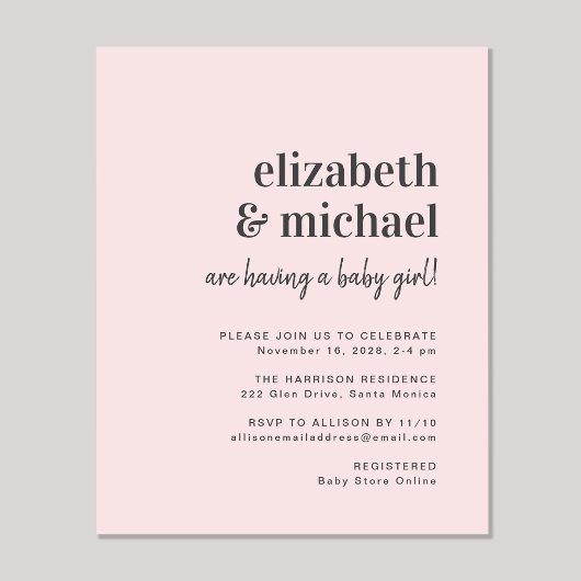 Papier Budget Couples Roses Bébé Fille Douche Invitation