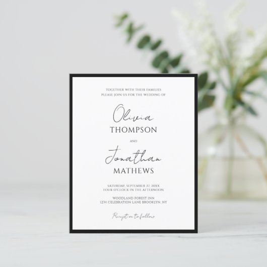 Papier BUDGET Cravate noire simple Mariage de script blan (Debout devant)