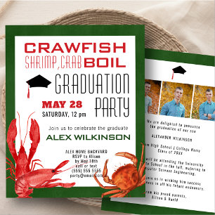 Papier BUDGET Crawfish Boil 3 Photo Graduation Invitation