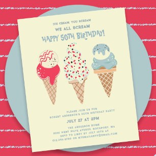 Papier Budget Crème glacée Cone 50e anniversaire Invitati