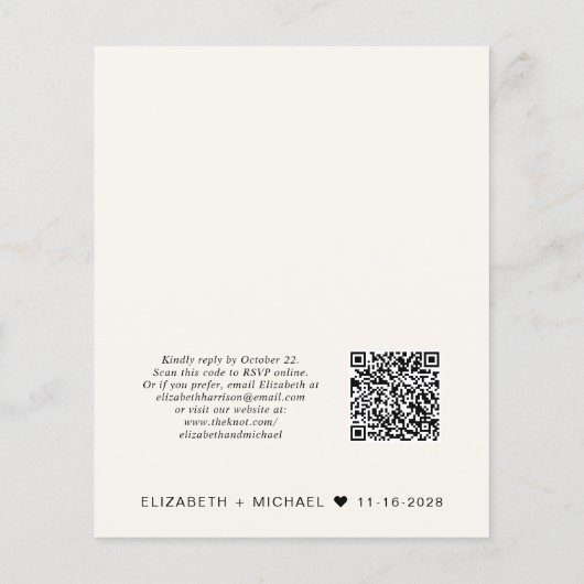 Papier Budget Crème QR Code Mariage Réception Invitation (Dos)