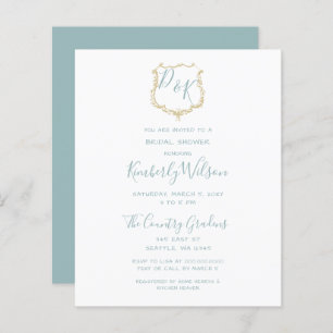 Papier Budget Crest Dusty bleu Bridal Shower Invitation