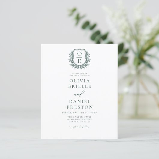 Papier Budget Crest Monogramme Mariage QR Code Invitation (Debout devant)