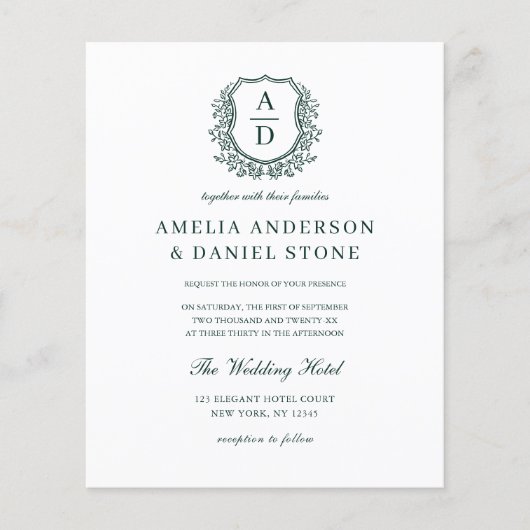 Papier Budget Crest Monogramme Mariage QR Code Invitation (Devant)
