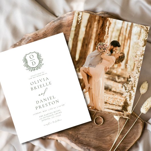 Papier Budget Crête Fleurie Vert Sauge Monogramme Mariage