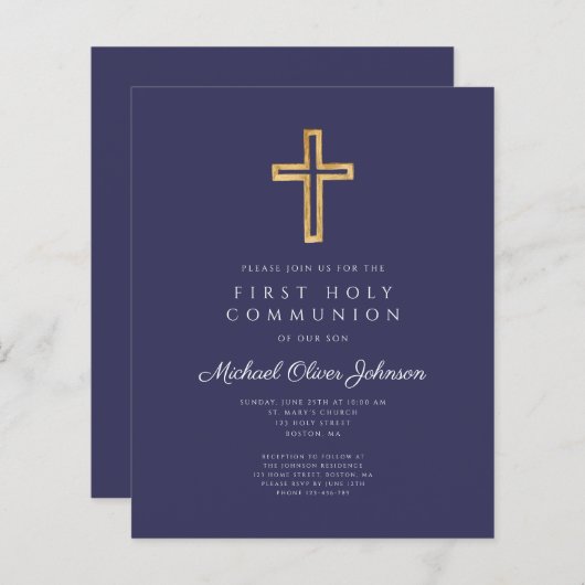 Papier Budget Croix Religieuse Bleue Boy Première Communi (Devant / Derrière)