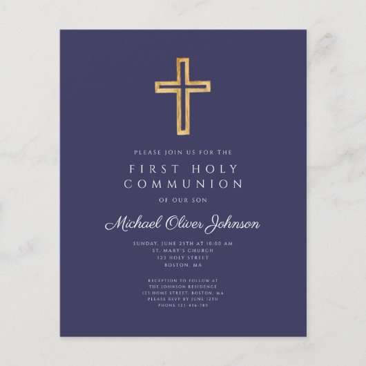 Papier Budget Croix Religieuse Bleue Boy Première Communi (Devant)