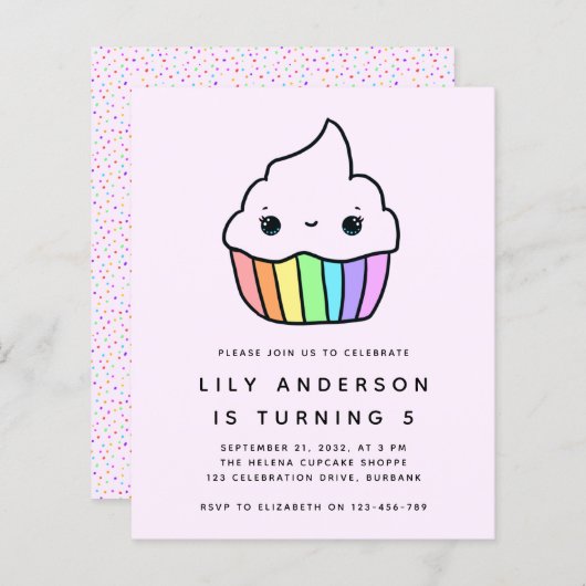 Papier Budget Cupcake Invitation de fête d'anniversaire d (Devant / Derrière)