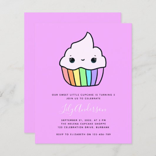 Papier Budget Cupcake Invitation de fête d'anniversaire d (Devant / Derrière)