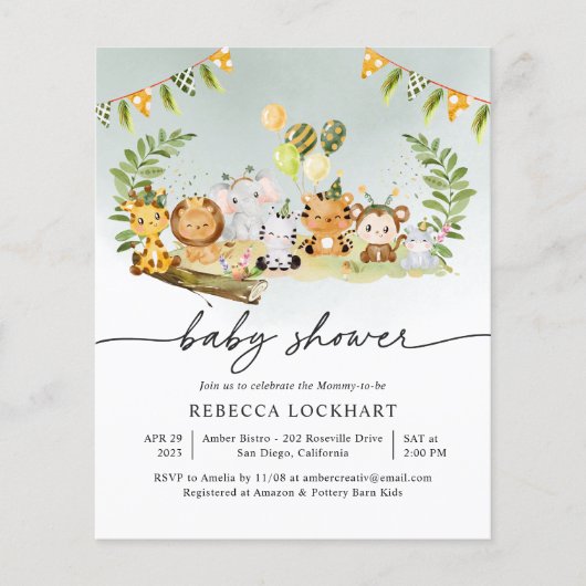 Papier Budget Cute Animal Boy Baby shower Invitation (Devant)