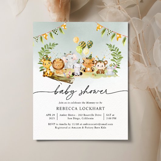 Papier Budget Cute Animal Boy Baby shower Invitation