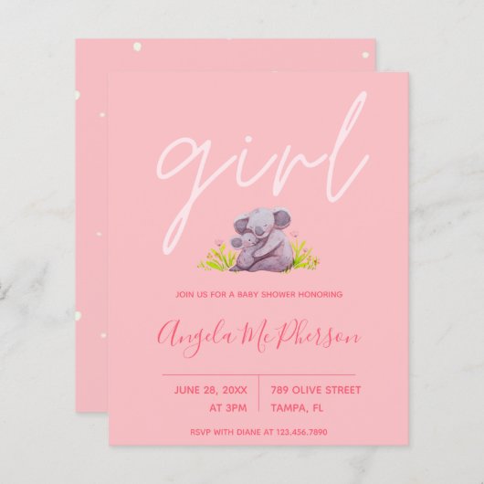 Papier Budget | Cute aquarelle Koala Baby shower Invitati (Devant / Derrière)