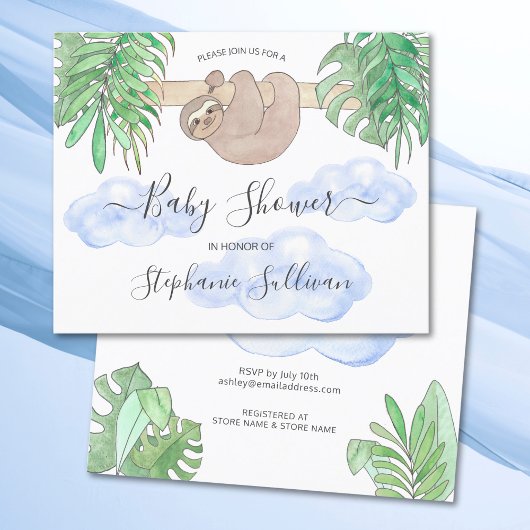 Papier Budget Cute Baby Boy Sloth Baby shower Invitation