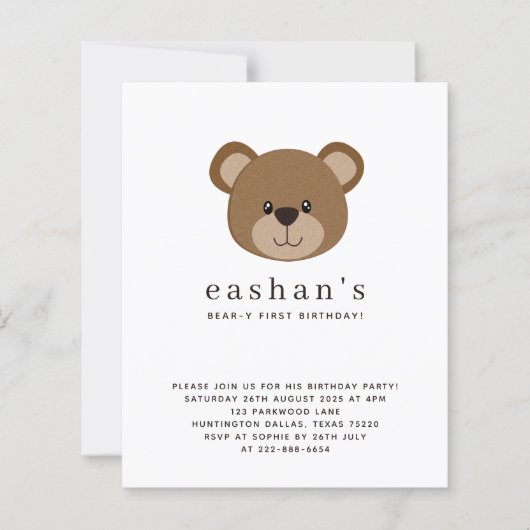 Papier Budget Cute Bear-y First Birthday Photo Invitation (Devant)