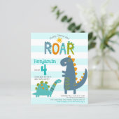 Papier Budget Cute Blue Dinosaures Boy Invitation Anniver (Debout devant)