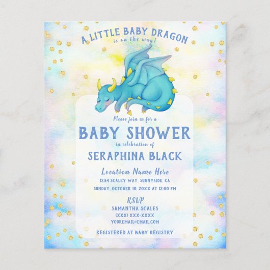 Papier BUDGET Cute Blue Dragon Baby shower Invitation (Devant)