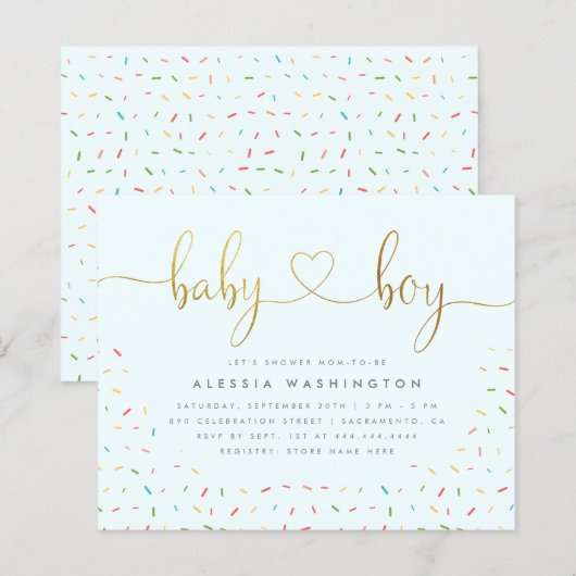 Papier Budget Cute Confetti Sprinkle Gold Boy Baby shower (Devant / Derrière)