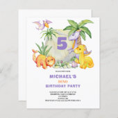 Papier Budget Cute Dinosaur 5e anniversaire Invitation (Devant / Derrière)