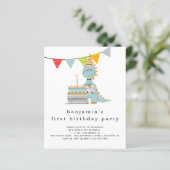Papier Budget Cute Dinosaur gâteau 1er anniversaire Invit (Debout devant)