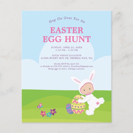 Papier Budget Cute Easter Bunny Egg Hunt Party Invitation (Devant)