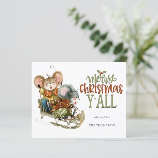 Papier Budget Cute Mice Sleighing Joyeux Noël Nom (Debout devant)