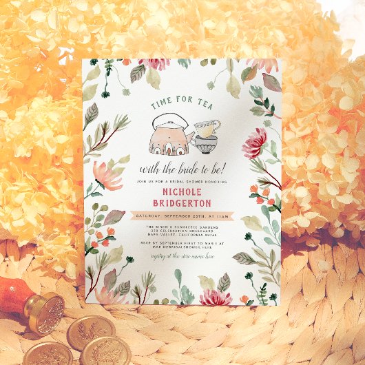 Papier Budget Cute pink Floral Time For Tea Bridal Shower