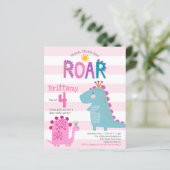 Papier Budget Cute Rose Dinosaur Girl Invitation Annivers (Debout devant)