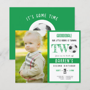 Papier Budget Cute Soccer Photo Green 2e anniversaire Inv