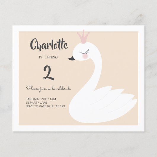 Papier BUDGET Cute White Swan Invitation Anniversaire (Devant)