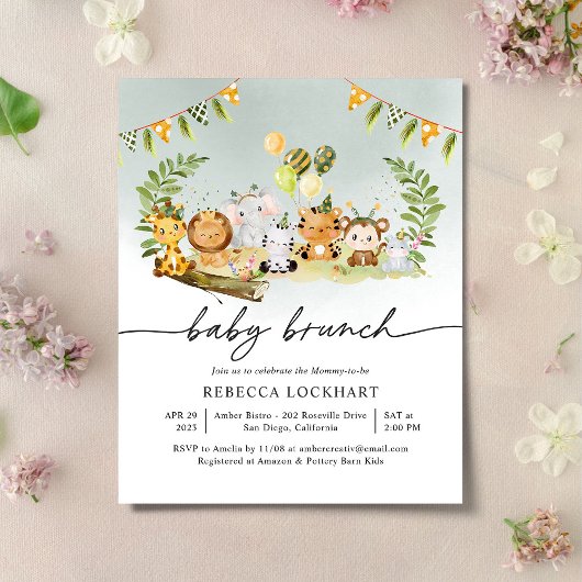 Papier Budget Cute Wild Animals Boy Baby Brunch Invitatio