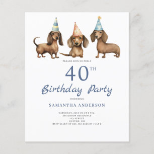 Papier Budget Dachshund Chien 40e anniversaire Invitation