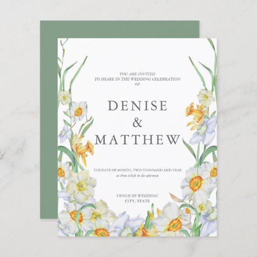 Papier Budget Daffodique Faire-part de mariage avec Basil (Devant / Derrière)