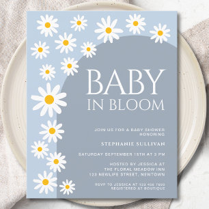 Papier Budget Daisy Baby In Bloom Blue Baby shower Invita