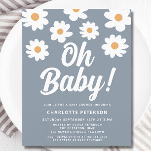Papier Budget Daisy Baby shower bleu Invitation