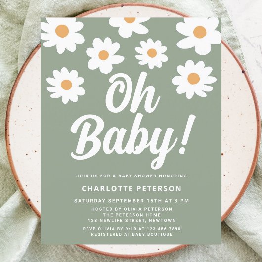Papier Budget Daisy Green Baby shower Invitation