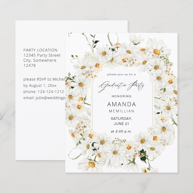 Papier Budget Daisy White Floral Graduation Party (Devant / Derrière)